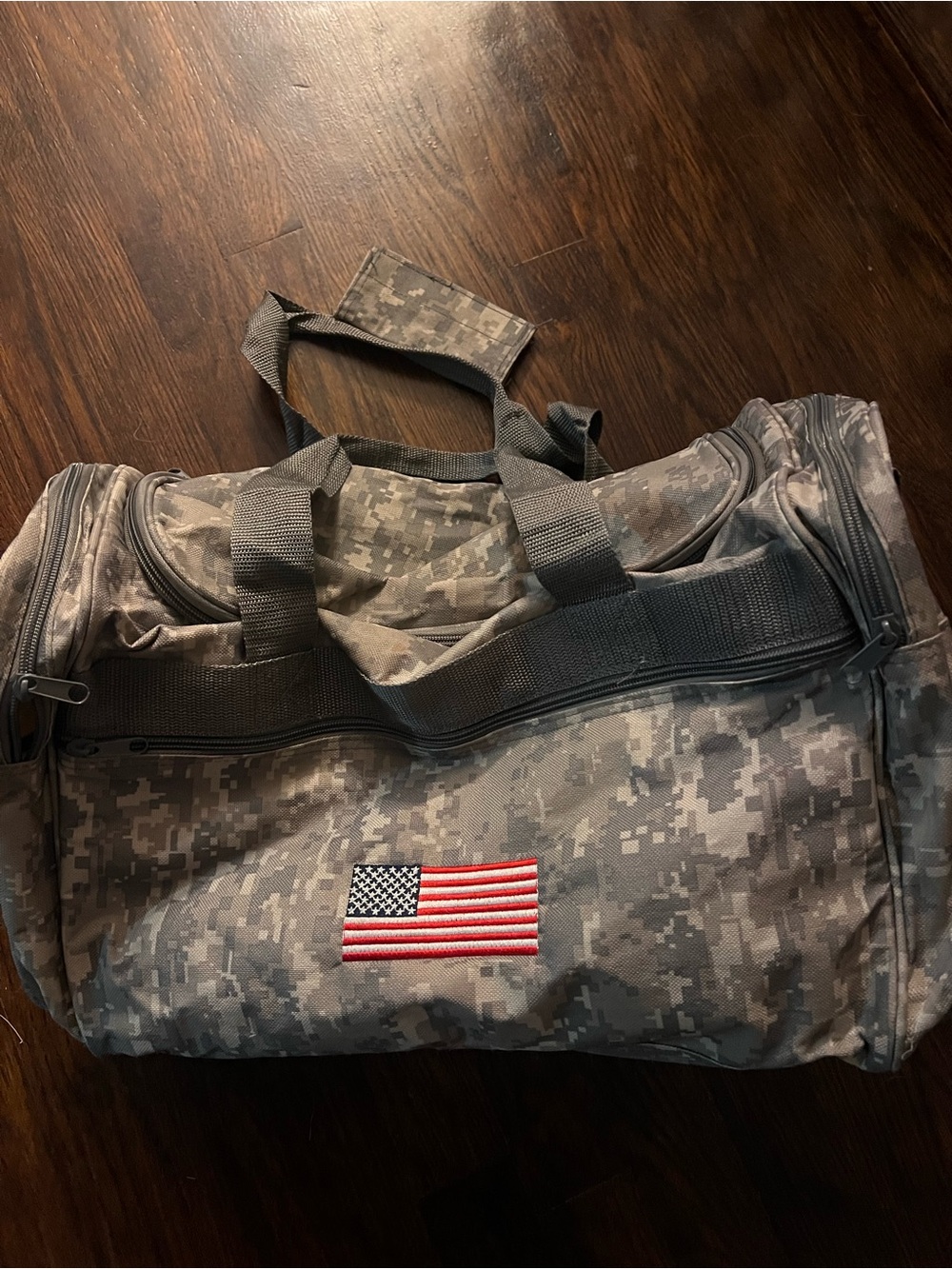 NRA Military-Style digital Camo Duffle Bag with American Flag Patch